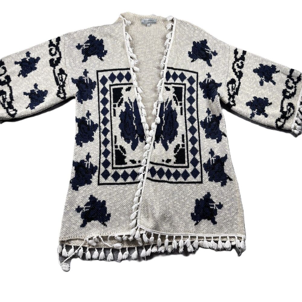 World Market Women Open Cardigan Sweater Boho Western Tassels Knitted OS G322